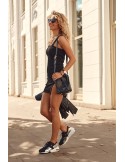 Cotton mini dress with straps, black DD1121 - Online store - Boutique